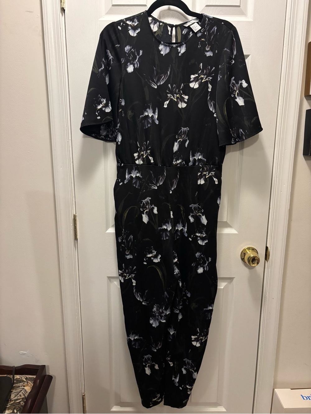 H&M Black Floral Jumpsuit with Short Sleeves
